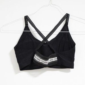 "Remind Yourself of Who You Are" Black Motto Mesh Padded Sports Bra | Size S